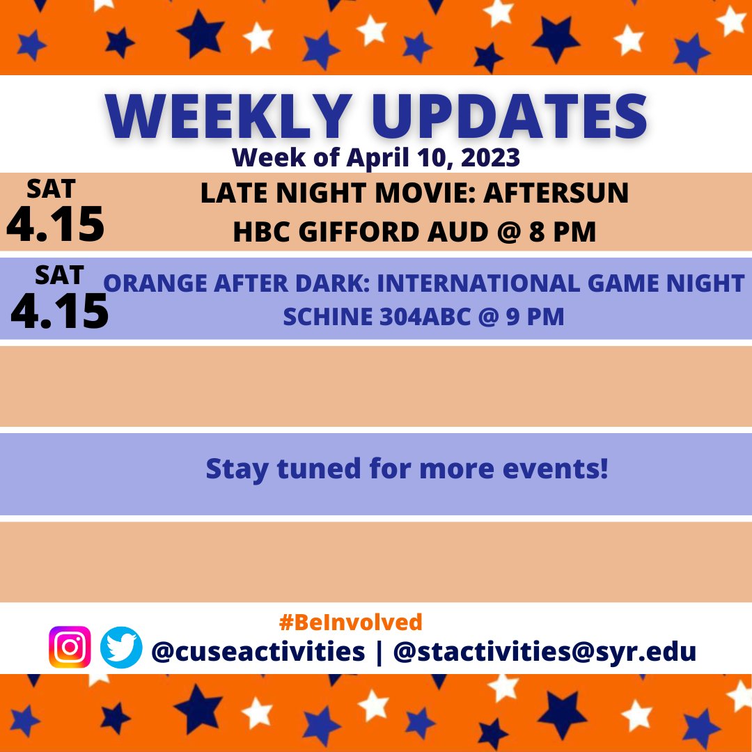CuseActivities's tweet image. Happy spring! 💐 🌷 🌱 ☀️ 🍃 🌈 ⛅ Here are this week's events #BeInvolved