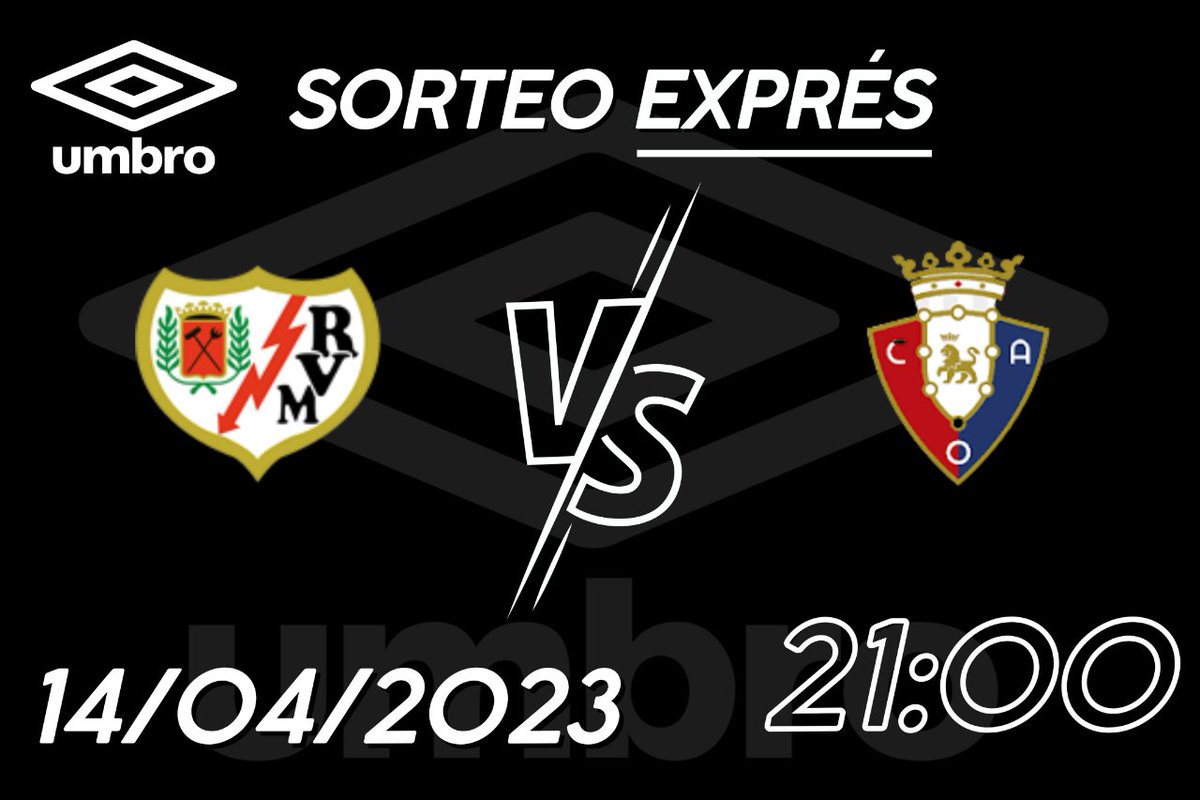 🚨𝐒𝐎𝐑𝐓𝐄𝐎 𝐄𝐗𝐏𝐑É𝐒🚨

Consigue 2 entradas para el partidazo 
<a href="/RayoVallecano/">Rayo Vallecano</a> vs Osasuna ⚽️

Participar:
👉🏼 𝑹𝒆𝒕𝒖𝒊𝒕𝒆𝒂 𝒆𝒔𝒕𝒆 𝒕𝒘𝒆𝒆𝒕
👉🏼 𝑺𝒊𝒈𝒖𝒆 𝒂 <a href="/UmbroIberia/">Umbro España & Portugal</a>

Mira la publicación del día 12 𝙙𝙚 𝒂𝒃𝒓𝒊𝒍 𝙖 𝙡𝙖𝙨 10:00 𝙝, si ganas háblanos por privado