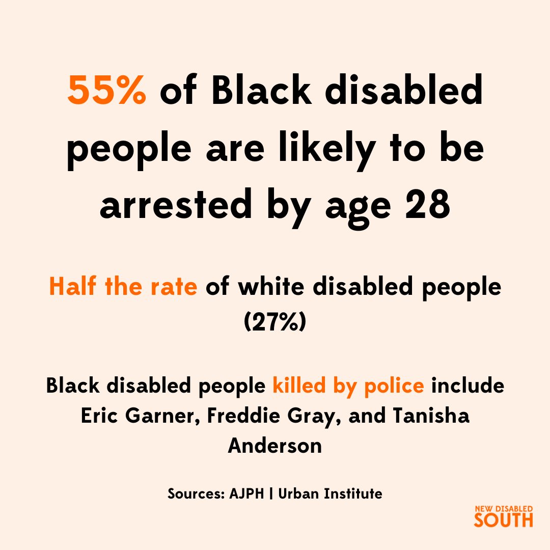 DisabledSouth's tweet photo. This country needs to stop criminalizing disability. That means investing in things that actually keep disabled people safe and improve their lives instead of police, jails, and prisons. https://t.co/RxO9snkEEU