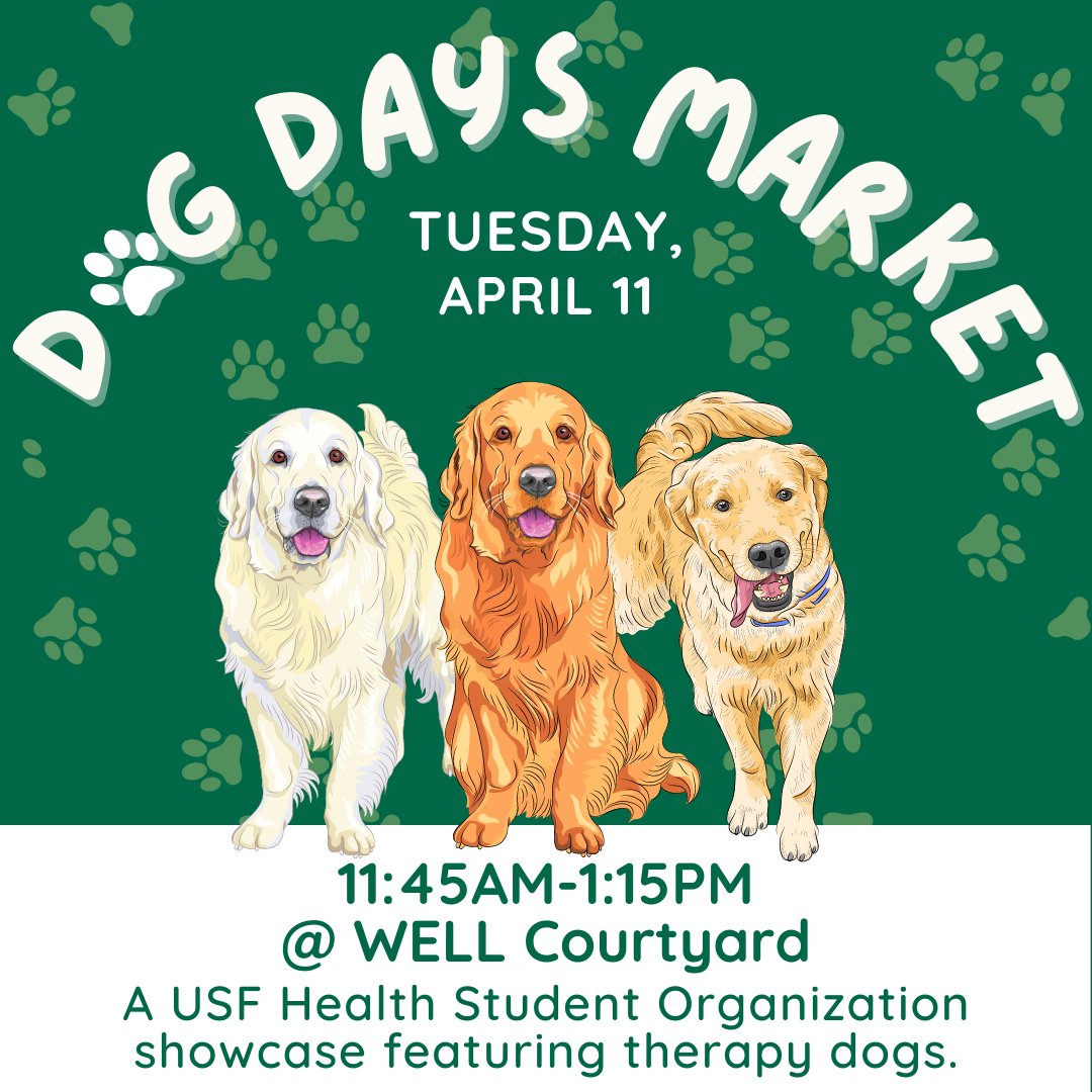 USF_IT's tweet photo. Who needs an excuse to come play with some dogs on a Tuesday? Visit the Dog Days Market starting at 11:45 a.m. at the WELL Courtyard. While you're there, stop by the USF IT table to get tech help or learn about all the great resources we have to offer you at USF. #USF https://t.co/yPb9RWoSYr