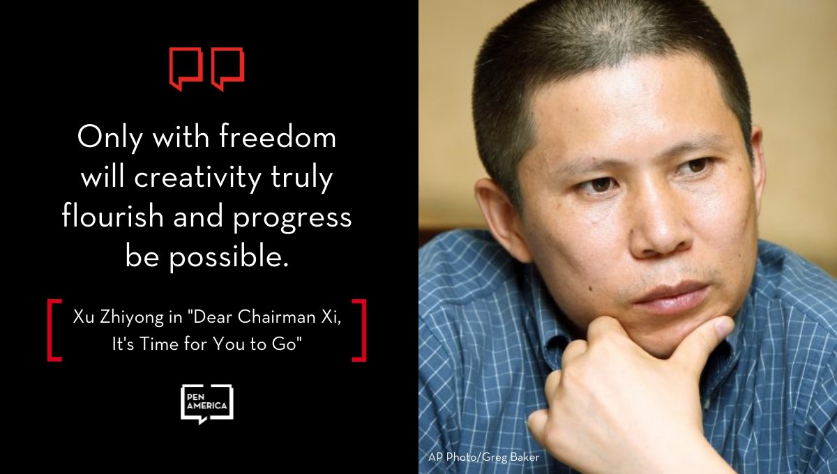 Chinese essayist Xu Zhiyong was sentenced this week to 14 years in prison because his writing was deemed “subversive” to the state. We pledge that his voice will not be silenced, nor his name erased. We will fight on his behalf until he is free. #FreedomToWrite @PENamerica