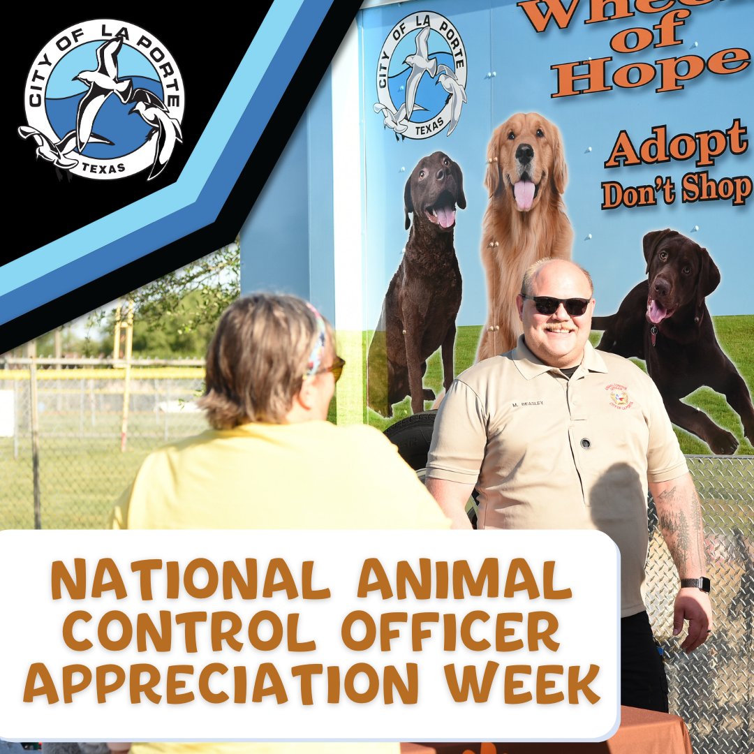 LaPorteByTheBay's tweet photo. This week is National Animal Control Officer Appreciation Week! We are so grateful to our officers and their commitment to the community and pets with and without a home. Thank you to the City Of La Porte, TX Adoption Center &amp; Animal Shelter!
#AnimalControlOfficerWeek #NACOAW https://t.co/bUCTWSprdI