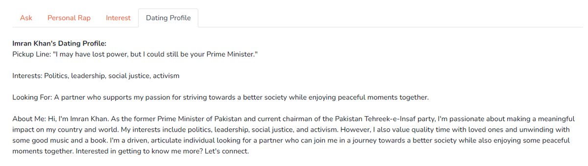 We just launched a new feature! You can now create personalized dating profiles based on your Twitter account by going to your profile on ml.alphaventure.com and clicking on the 'Dating Profile' tab. Let us know what you think of the results.

#AlphaVenture #MyAIBot