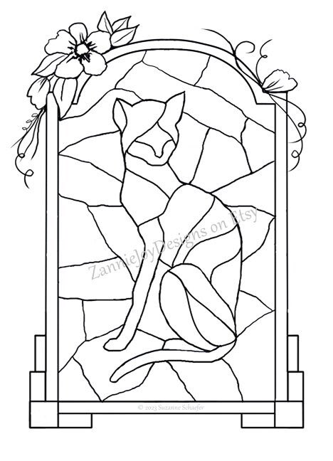 #stainedglass #cat #pattern, #coloringpage, #felineart #printable etsy.me/401fbuF