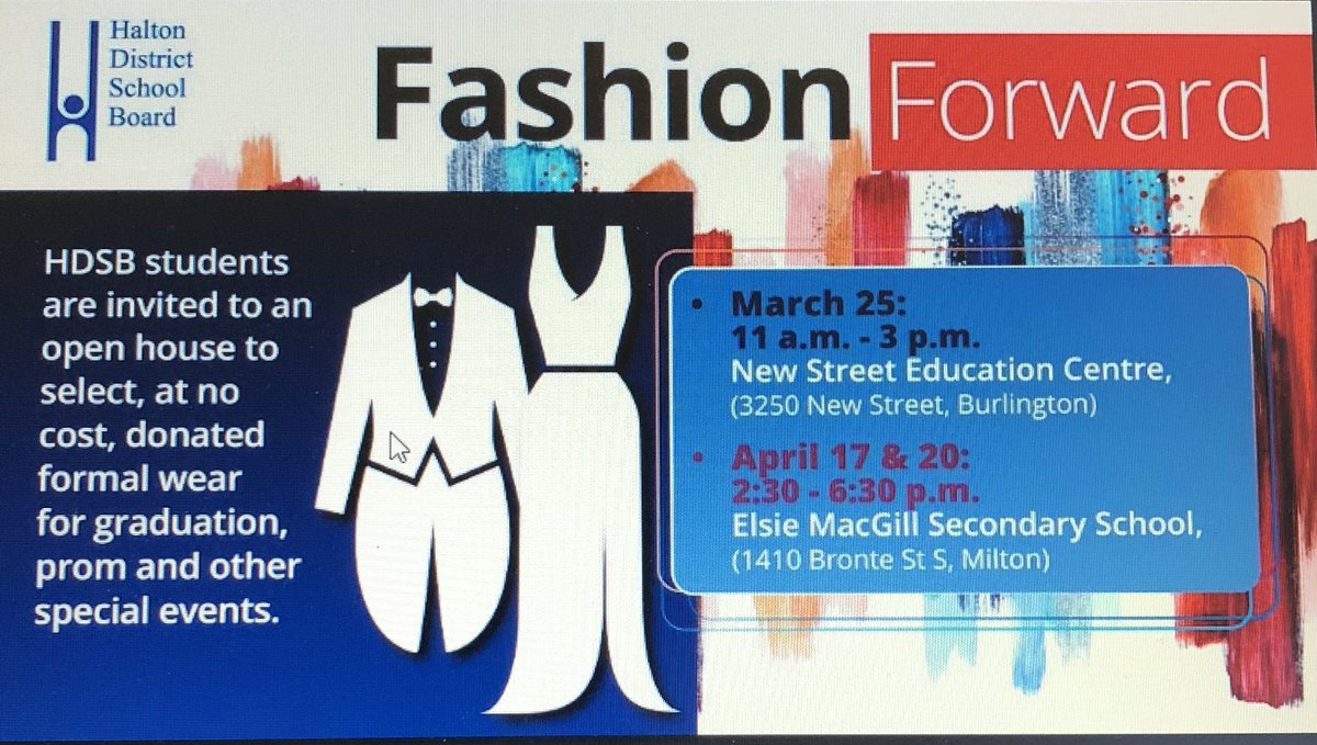 Called Fashion Forward, the #HDSB is hosting two open houses at Elsie MacGill Secondary School this month for students to select, at no cost, donated formal wear for upcoming prom or graduation ceremonies.