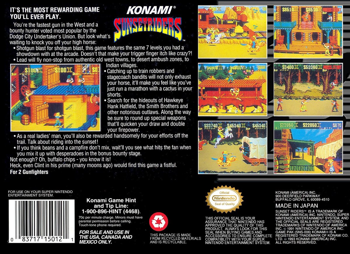 FoxHitokiri's tweet photo. Sunset Riders, run & gun da maior qualidade.
Jogo ele até hoje no emulador de Snes (pois emular consoles da @NintendoAmerica é um dever de todo ser humano).
#Snes #RetroFox #SunsetRider https://t.co/OvUxysVmum