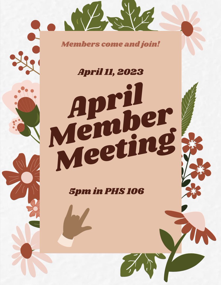 Hello ASL Club and welcome back to school! 🥳 We would love to see you at our monthly member meeting on the 11th at 5pm for some spring fun!! Our member meetings are only for our members, so make sure to renew your membership if you haven’t yet 🌷🤟