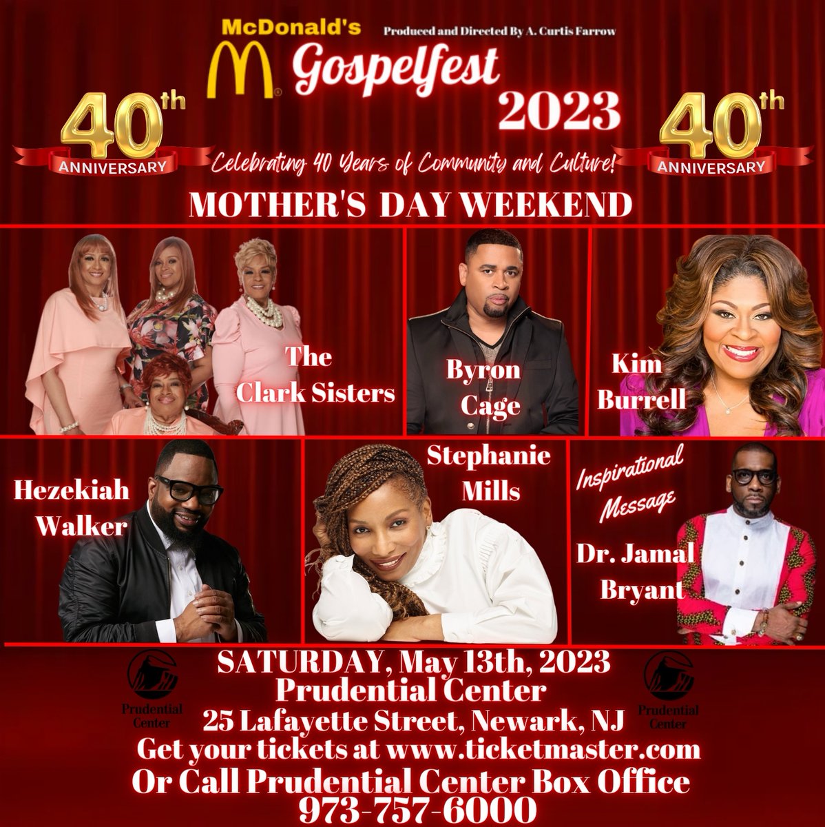 McDonalds Gospelfest is back! Celebrating 40 years of Culture and Community on Mother’s Day Weekend on Saturday, May 13th at the Prudential Center Arena in Newark, NJ . Tickets are on sale now at bit.ly/3IbvzlG