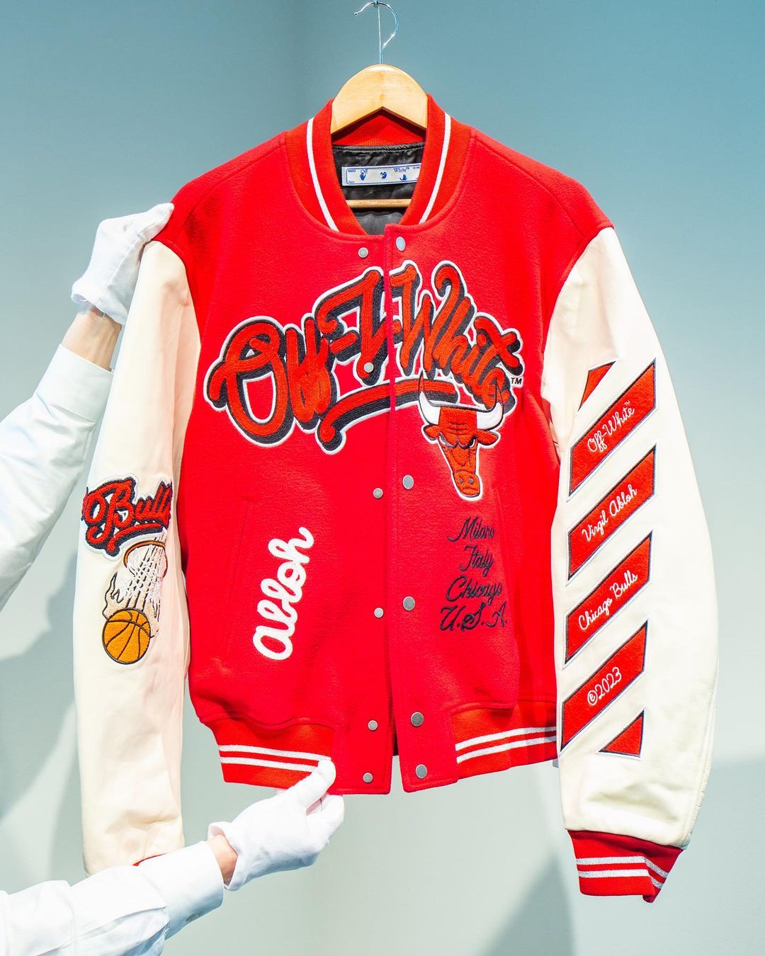 Off-White and The Chicago Bulls Varsity Jacket Featuring 2022-2023 Chicago  Bulls Team Signatures, VICTORIAM, PART II, 2023