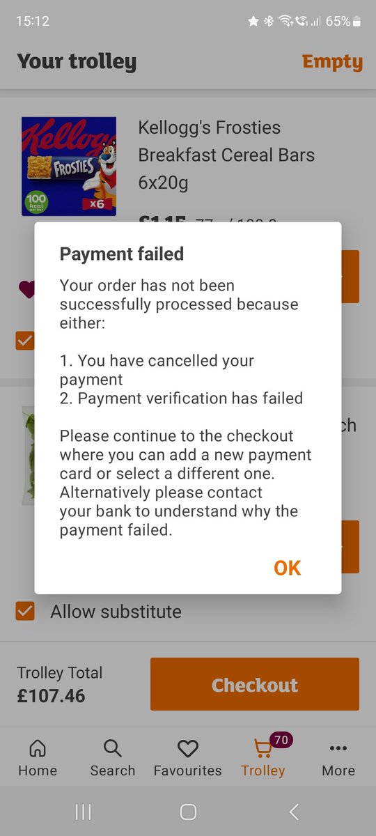 Vikbat's tweet photo. @sainsburys I can't complete my order. I've neither cancelled my payment and the card is fine. Tried DM but going round in a loop! Help please! https://t.co/tPYfbJwtW8