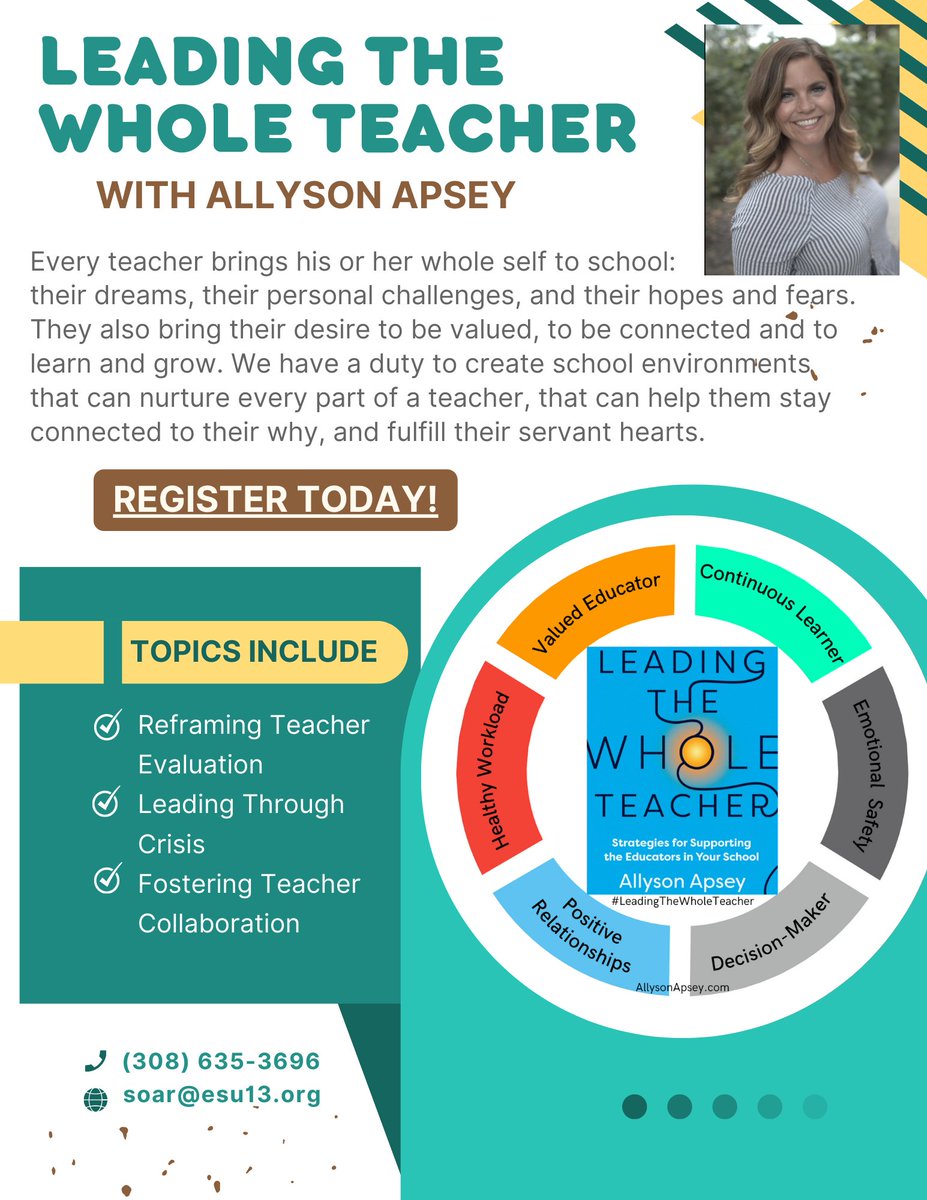 Calling all Nebraska educational leaders!

I am SO excited to facilitate a 2-day workshop on the six pillars of #LeadingTheWholeTeacher! Join us to transform school culture, to reframe teacher evaluation, and to learn from each other!

Register now--&gt;
impact.esu13.org/workshops/Sect…