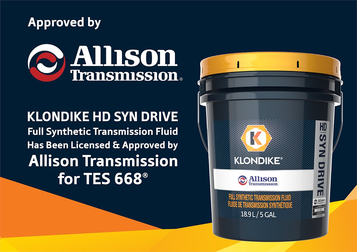KLONDIKE Lubricants (@klondikeoils) on Twitter photo Our HD SYN DRIVE Full Synthetic Transmission Fluid has been licensed and approved by Allison Transmission for TES 668®.
klondikelubricants.com/products/hd-sy…
Contact us at 1-877-293-4691 or email clientcare@klondikelubricants.com to find your closest dealer.
#klondikelubricants Our HD SYN DRIVE Full Synthetic Transmission Fluid has been licensed and approved by Allison Transmission for TES 668®.
klondikelubricants.com/products/hd-sy…
Contact us at 1-877-293-4691 or email clientcare@klondikelubricants.com to find your closest dealer.
#klondikelubricants