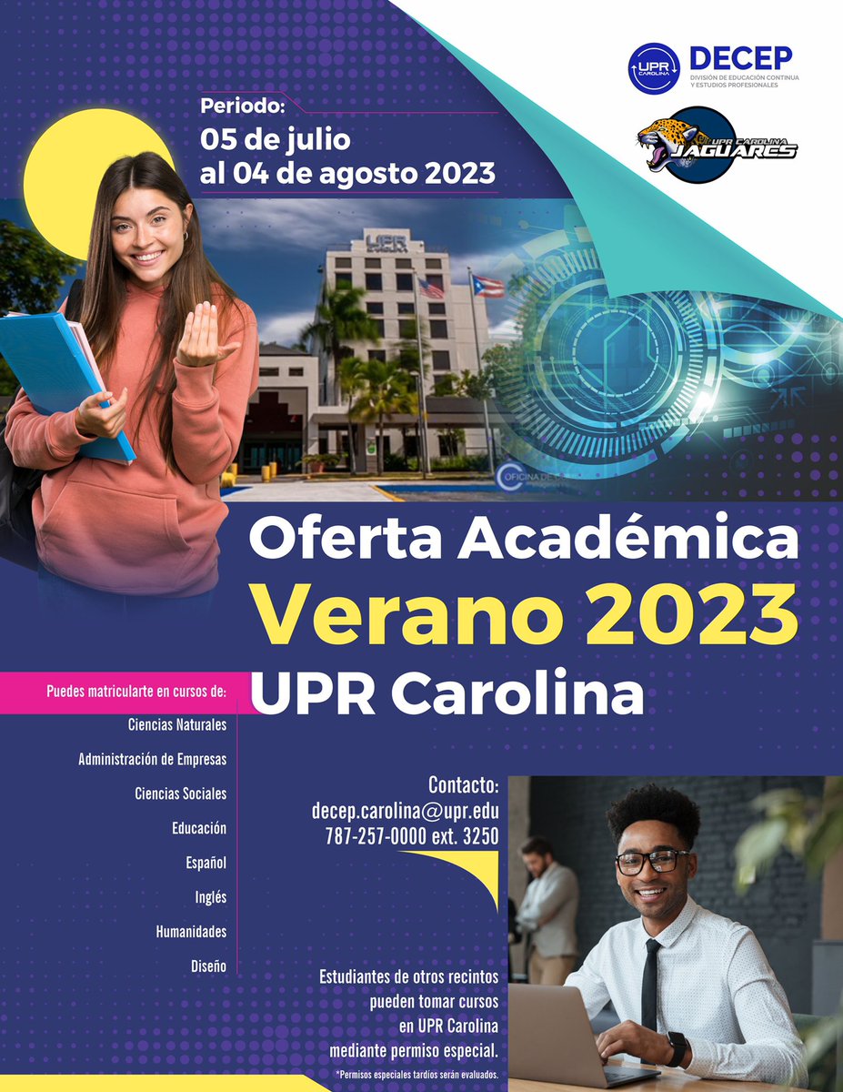 Aprovecha la Oferta Académica Verano 2023 que tenemos para ti | Para más información llámanos al (787) 257-0000 ext. 3250 #decepuprcarolina