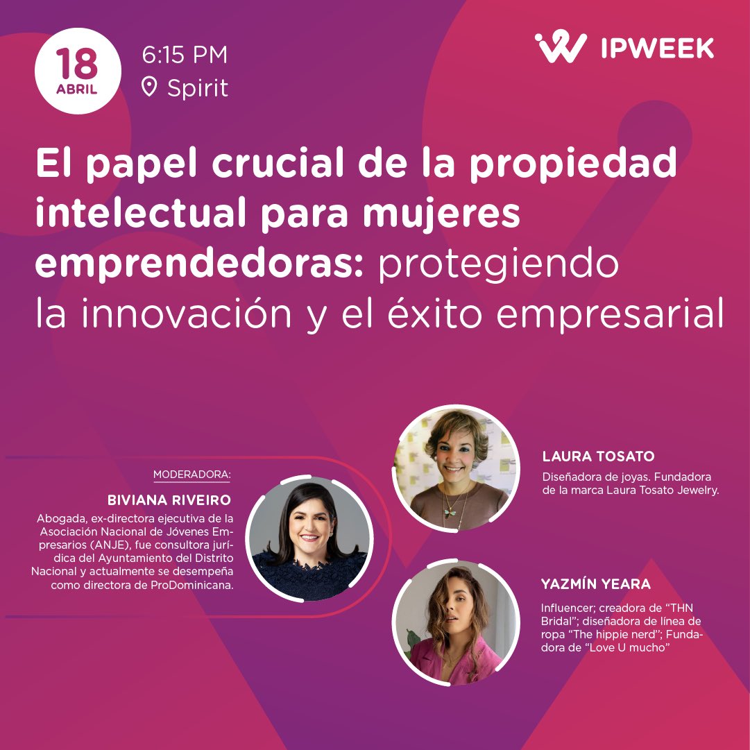 ¡Atención emprendedores! Únete a nosotros en la segunda charla del día inaugural del IPWEEK 2023, a celebrarse este 18 de Abril a las 6:15 p.m., en donde hablaremos sobre el papel de la propiedad intelectual en el emprendurismo.

Regístrate en el link en nuestra bio de IG.