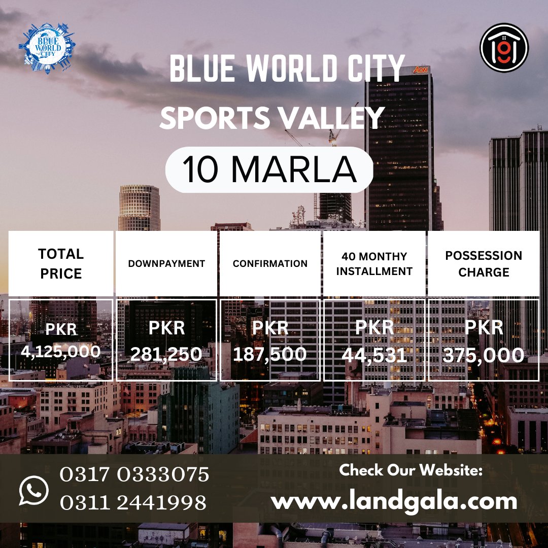 landgalapk's tweet image. Blue World City Sports Valley 10 Marla Plots Available On 40 Monthly Installments
For More Details Please Visit Our Site: landgala.com

#10marlaplot #sportsvalleyy #BlueWorldCity #realestate #landgala