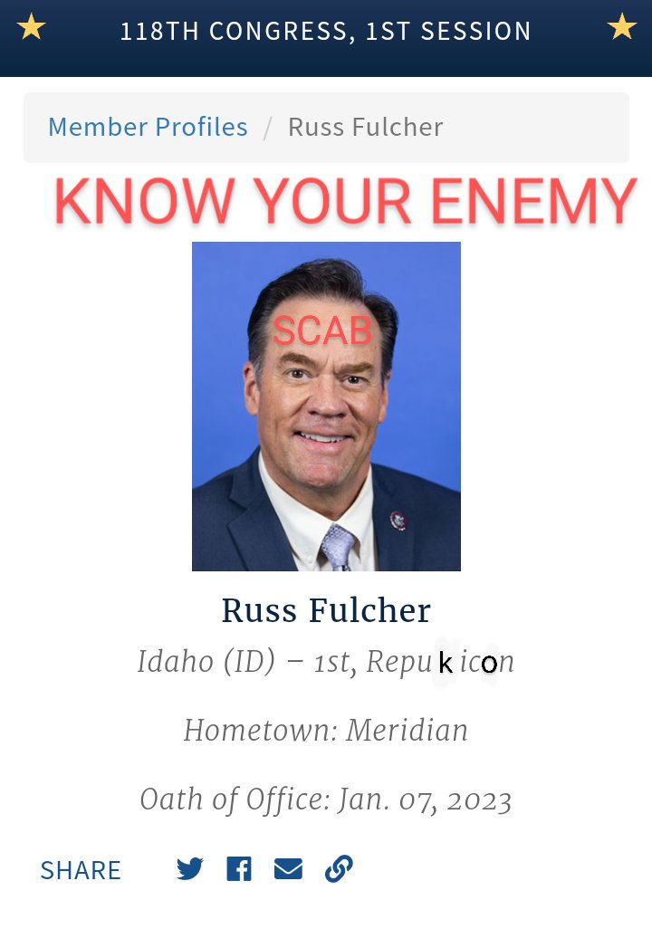 BrJoeBalkis's tweet photo. Call #CongressIt #RussFulcher a #scab &amp; tell it to resign for voting yea to impose a #RailContract the #RailRoadWorkers voted down
#dc P 202-225-6611
#meridian
P 208-888-3188
F 208-888-0894
#lewiston P208-743-1388
#CoeurdAlene
P 208-667-0127
F 208-667-0310
https://t.co/dapGAHMt3a https://t.co/L0M3yIGTRW