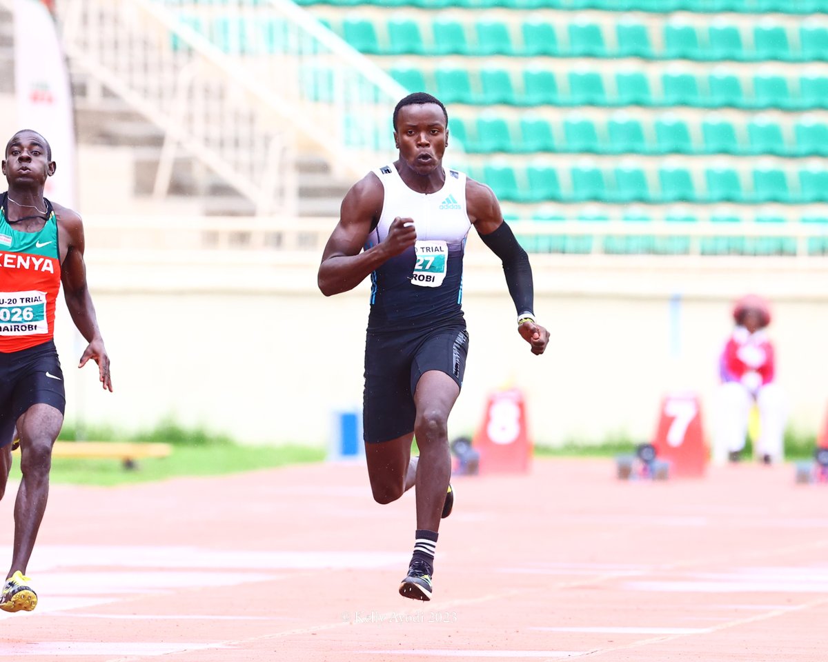 PicsAfrique's tweet photo. Isaac Omurwa on his way to win the men U20 100m final during the national trials for the Africa Athletics U18 and U20 Championships at Nyayo National Stadium on April 8,2023. Isaac is a younger brother to Commonwealth and African  Champion Ferdinand Omanyala
📸 @ayodikelly https://t.co/Qz4g0Qdca0