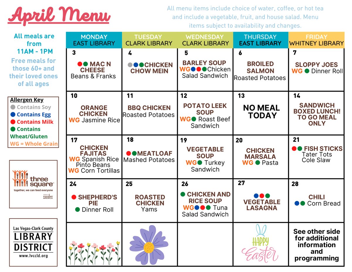 threesquareLV's tweet photo. We're partnering with @LVCCLD to serve nutritious meals for free to seniors 60+ and their loved ones at ⁣Clark County Library, East Las Vegas Library, and Whitney Library. 🍛🌯🍜 https://t.co/sEadqwYtXO