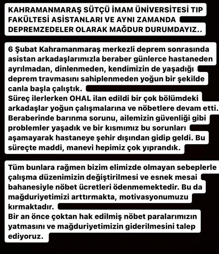 Nöbet ücretleri mağduriyeti giderilmeli. Büyüklerimizden rica ediyoruz. <a href="/ksuedutr/">Kahramanmaraş Sütçü İmam Üniversitesi</a>