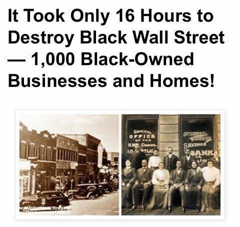 #BlackHistory

L 
ike and Share This!!
@firstknowthyself: Established in 1906, Black Wall Street (originally known as Greenwood Avenue) was a prominent African American community located in the Greenwood District in the city of Tulsa, Oklahoma. It was a very strong community o