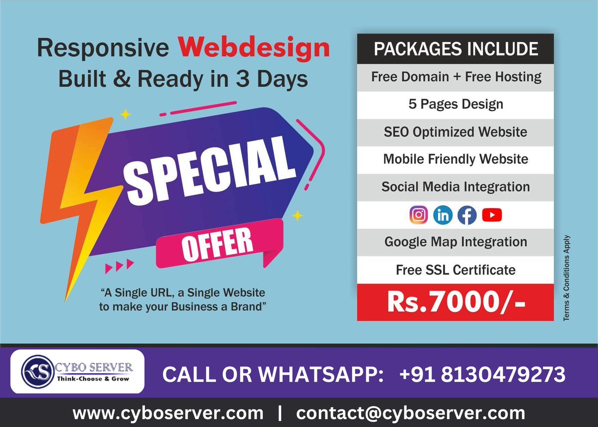 cyboserver's tweet photo. Get a mobile-friendly website for your business in 3 days with a lot of features.
Feel Free to Contact us
📷 Phone: +91 8130479273
📷 Email: cyboserver@gmail.com
.
.
.
.
#cyboserver #webdesign #seo #digitalmarketing #cyboserverteamwork #socialmedia #socialmediaagency https://t.co/aN7TbpuTWq