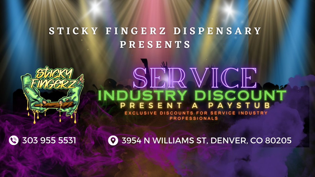 Adults 21+ are encouraged to take advantage of Service Industry Appreciation Days! 

You work hard serving others, let us show you some appreciation!!!

 #stickyfingerz #stickyfingerzdenver #rinoartdistrict #eastdenver #denverdispenary