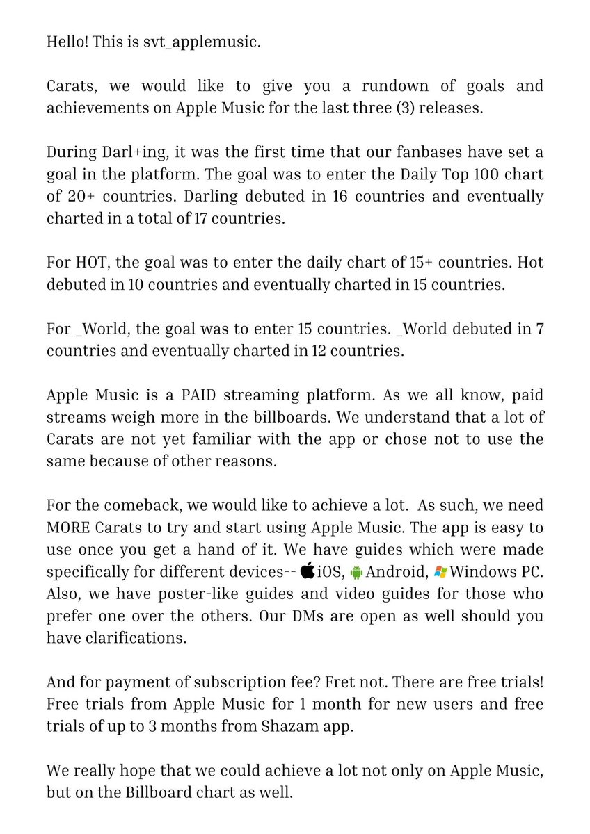 svt_applemusic's tweet photo. [ADMINS’ NOTE] HELLO. Carats, please take some time to read. As comeback gets closer and closer, we really hope that we could encourage as many Carats as possible to start using Apple Music. https://t.co/kpilnm2ni3