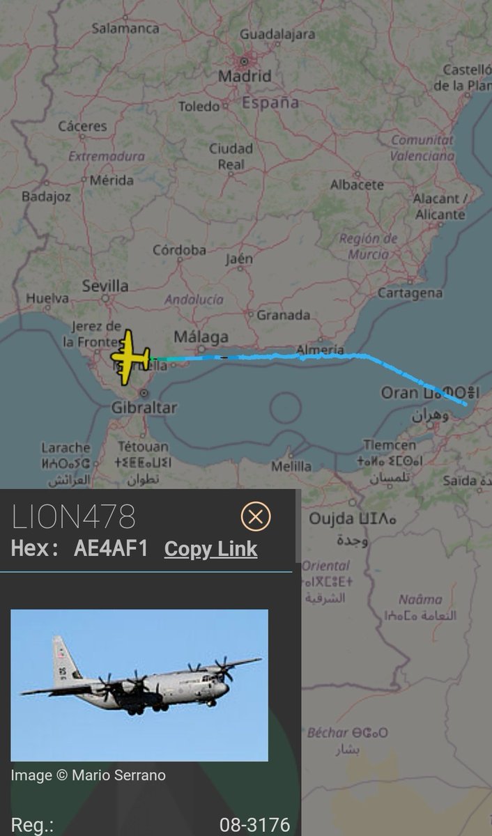 MilRadar's tweet photo. 🇺🇸 #USAF C-130J-30 Hercules 08-3176 del #37thAS en descenso hacia #Rota procedente de #Niamey #Níger https://t.co/RNnqy9RPKy