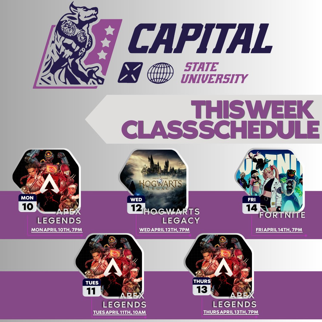 DiZZY1X's tweet image. 📷#CSULiveAlert📷

Here is your class schedule this week! We've made some changes with the campus and the schedule. Streaming 5 Days A Week Now! We will be streaming on TWITCH (Mondays, Wednesdays &amp;amp; Fridays) &amp;amp; KICK (Tuesdays &amp;amp; Thursdays). New Games Added Weekly. See You All Soon!