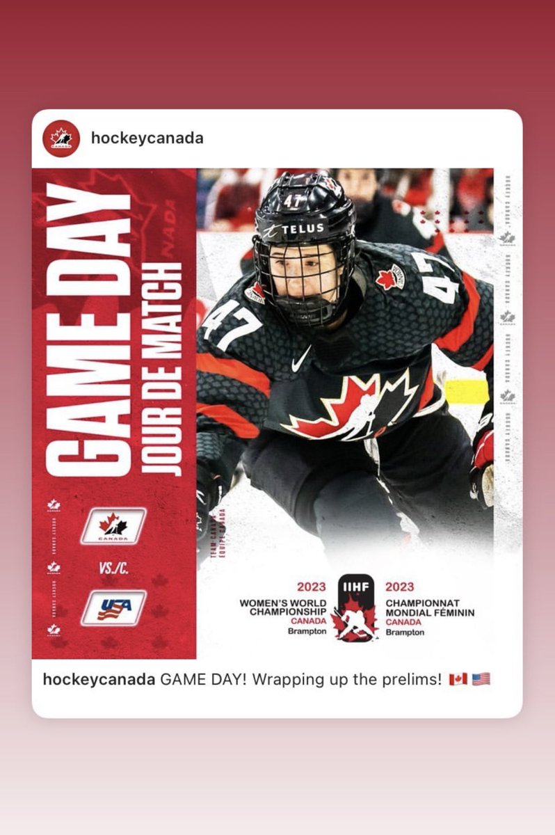 Can’t wait to watch my niece @jaimebourb play in today’s game. #IIHFWorlds #25 #WomensWorld Go 🇨🇦!