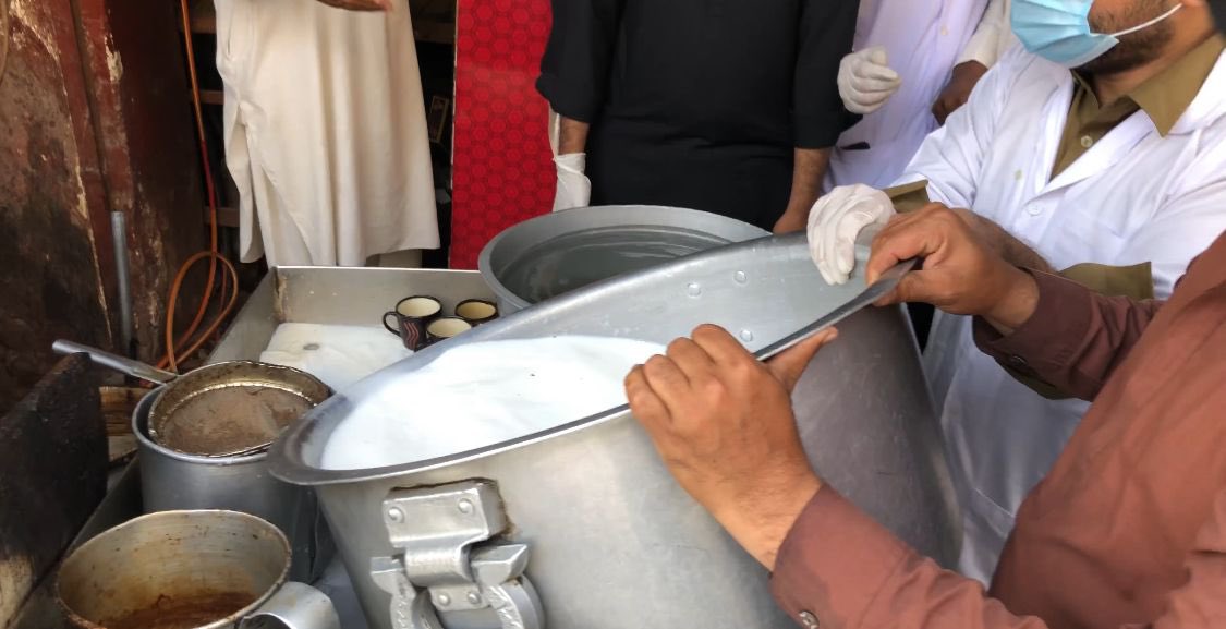 Crackdown against supply of poor quality of milk in Larkana along with team of Food Authority Department. Legal action was taken against the vendors while adulterated was discarded on the spot.