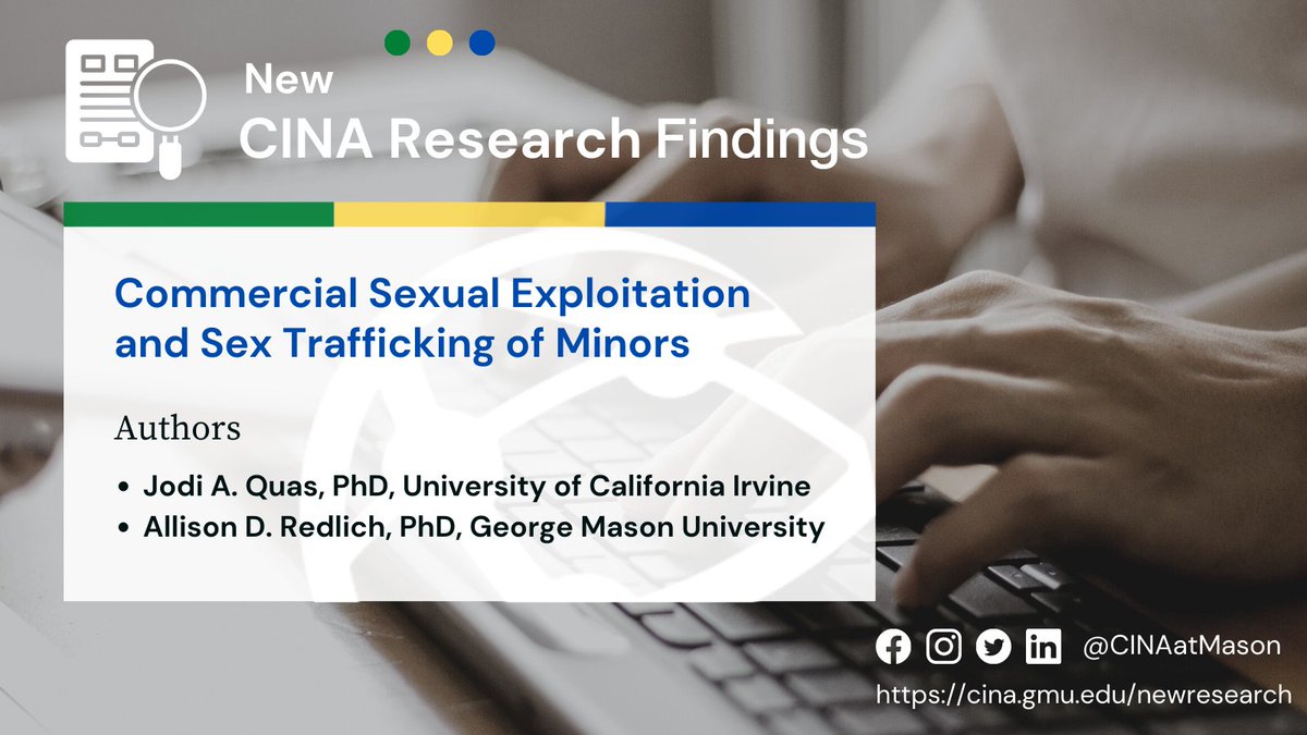 New Research by @UCIrvine psychological science Professor @JodiQuas & @GeorgeMasonU's @AllisonRedlich & @DHSgov will lead to better treatment & justice for adolescent sex trafficking victims. bit.ly/3WRHn1I
#MasonResearch #ScienceDrivingSolutions #humantrafficking