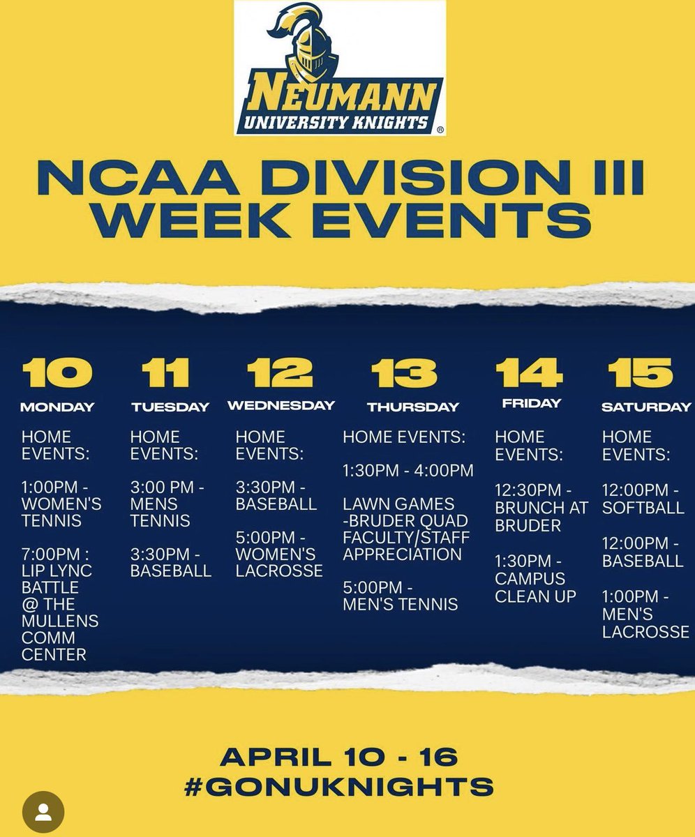 NeumannRec's tweet image. It’s NCAA D3 week checkout out these great events and our regularly scheduled Intramural as well