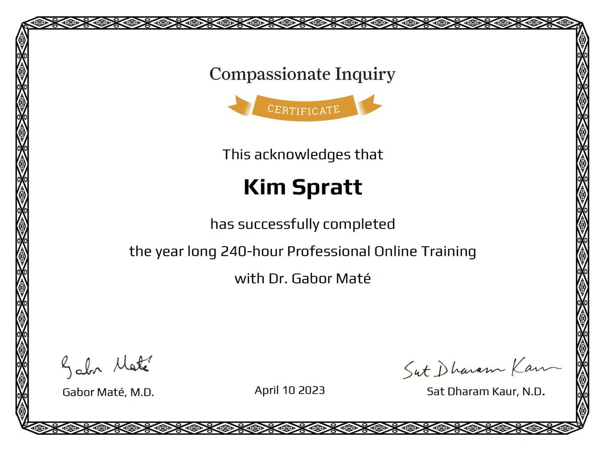 Every moment of this course was worthwhile. Not for the faint of heart, but extraordinarily life-changing. Thank you <a href="/DrGaborMate/">Dr. Gabor Maté</a> and <a href="/SatDharamKaur/">Sat Dharam Kaur ND</a> for your insight, authenticity and wisdom. And for sharing the Compassionate Inquiry approach with so many. This work is vital.
