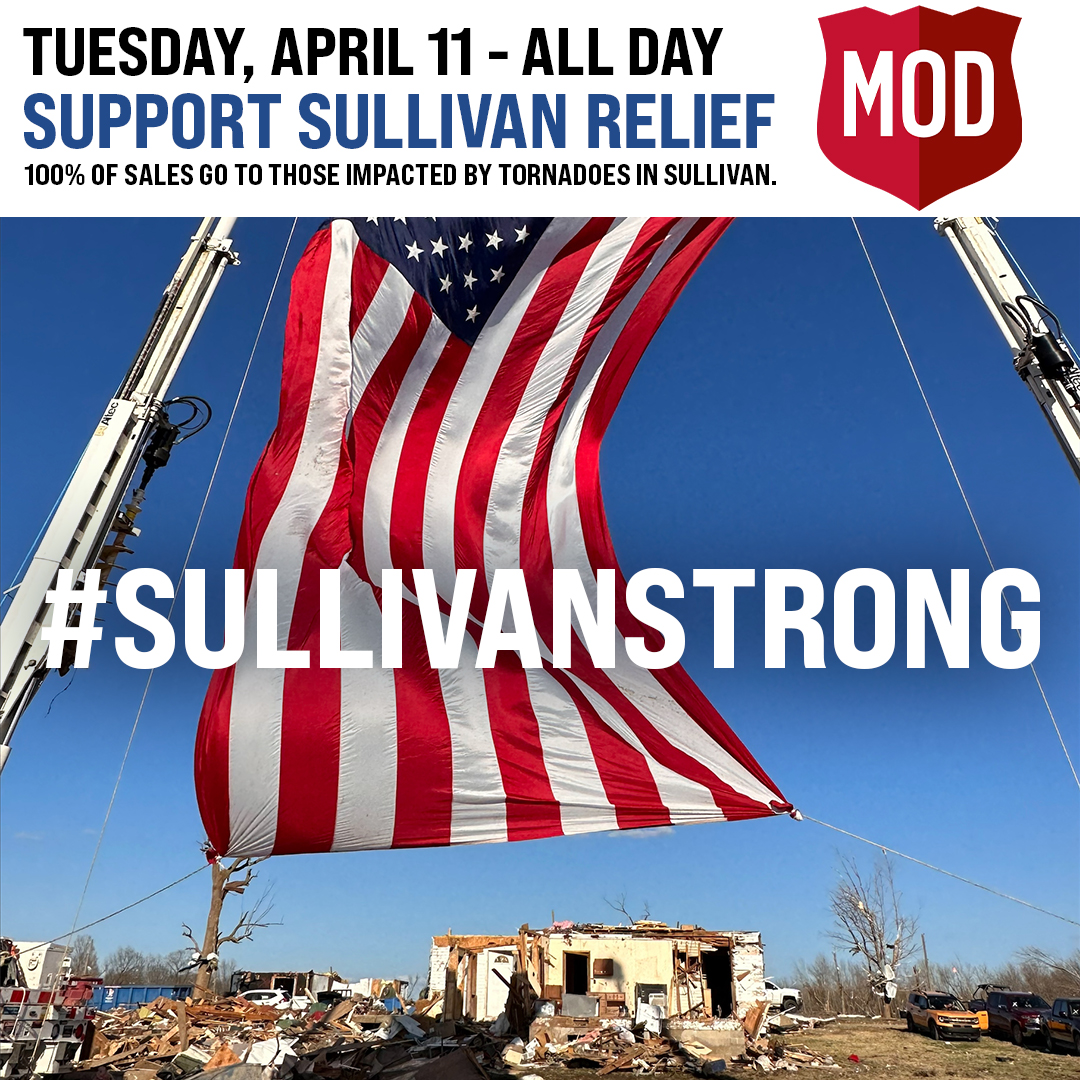 sullivan_city's tweet photo. MOD Pizza in #TerreHaute is hosting an all-day fundraiser for the #CityOfSullivan tornado relief! Visit tomorrow, 4/11 as they’re donating 100% of sales OF THE ENTIRE DAY to the @WVCFoundation to provide support for those affected by the tornado!

#SullivanStrong #TakeTimeToCare https://t.co/CDzy3t3AAg