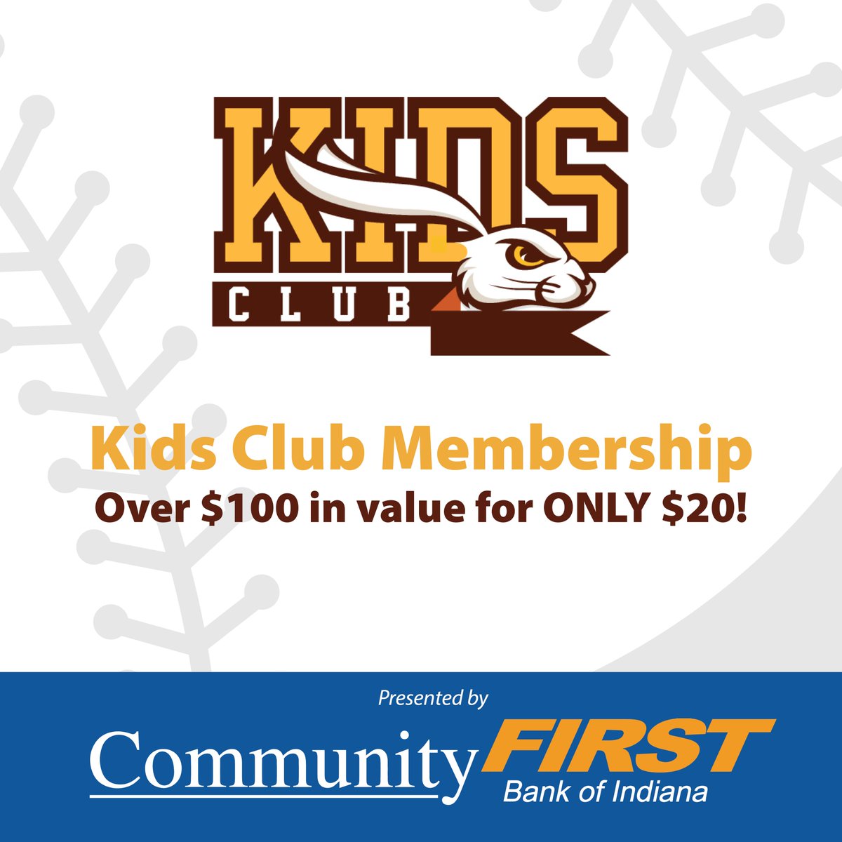 The <a href="/KokomoBaseball/">Kokomo Jackrabbits</a> Kids Club presented by Community First Bank is back! A membership includes:
⚾5 ticket vouchers valid for any game
⚾5 hot dog &amp; soda vouchers
⚾Several fun Jackrabbits goodies and gifts

Sign up online at kokomo-jackrabbits.nwltickets.com/Tickets/AddIte…