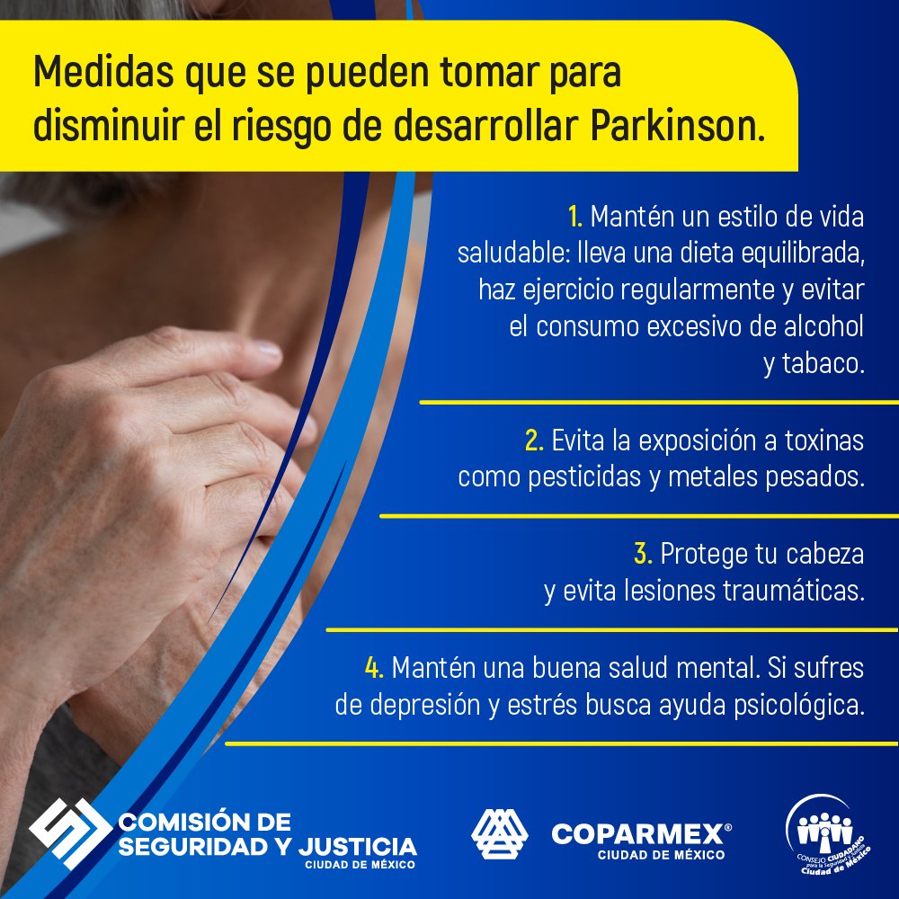 💡 Aunque como tal, no existe aún una cura para el #Parkinson, sí existen algunas medidas que pueden disminuir el riesgo a desarrollarlo. #salud

11 de abril #DíaMundialdelParkinson