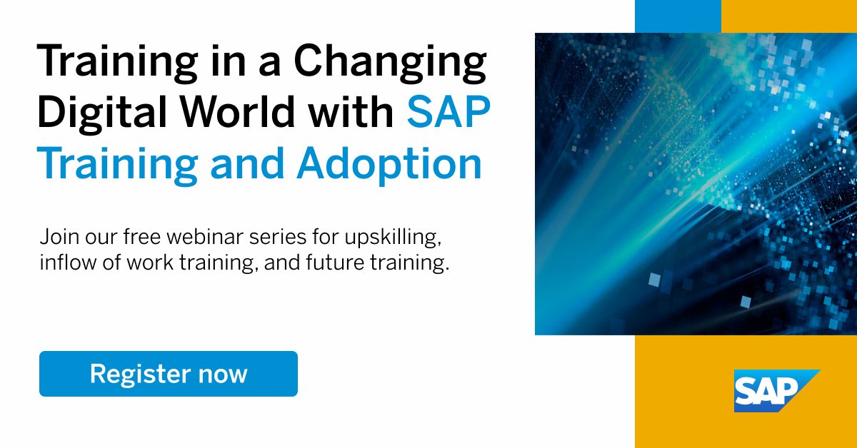 _christianwirth's tweet image. Join our 3-part webinar series and discover how #SAP Training and Adoption&apos;s tools can help ensure your success in a cloud environment! 🌥️ 

💻 Register today: imsap.co/6014OJvUm

#SAPLearningHub #SAPEnableNow
