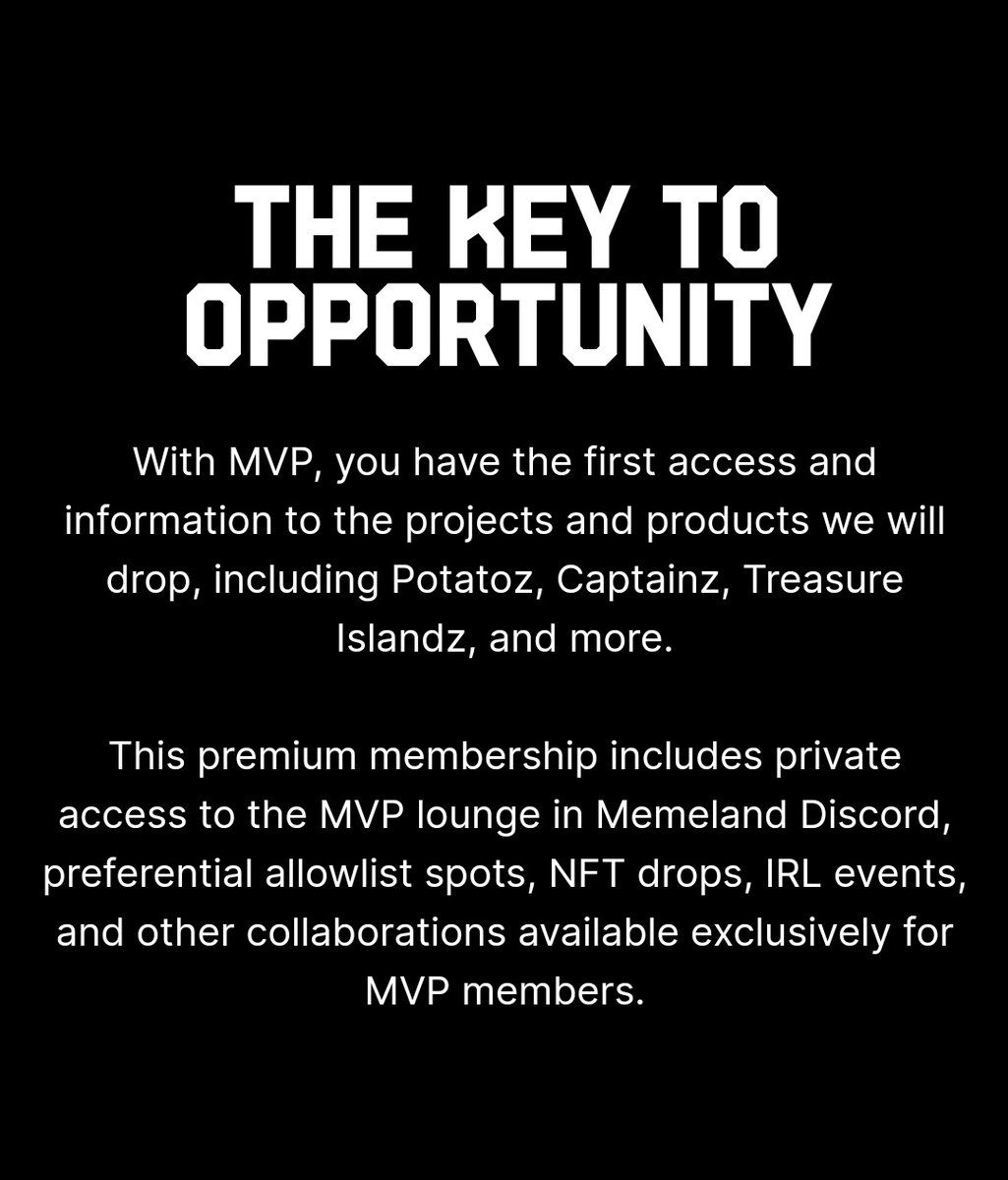 Mani_NFTz's tweet photo. 'You the real MVP' grants you the highest priority access to everything memeland has to offer

More utility, more rewards, more perks

Holding an NFT will directly place you at the top of the memeland ecosystem!

(3/13) https://t.co/Ug3RTIzMlq