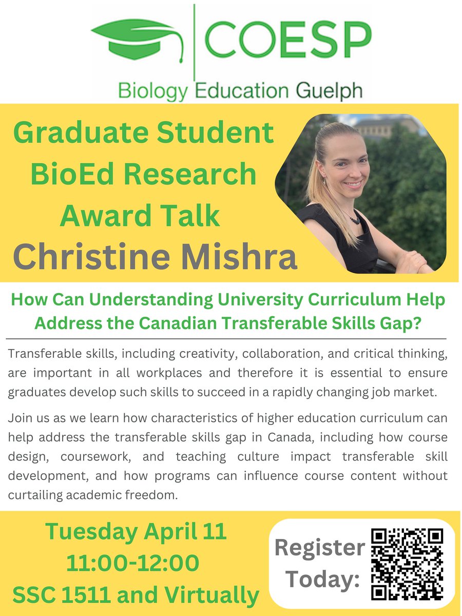 uogcoesp (@uogcoesp) on Twitter photo Reminder! Tues April 11: 11am COESP Grad Student BioEd Research Award winner Christine Mishra speaks on how we can address the transferable skills gap in Canada Register: uoguelph.eu.qualtrics.com/jfe/form/SV_1S…
<a href="/UofG_MCB/">MCB at UofG</a> <a href="/UofG_HHNS/">HHNS at UofG</a> <a href="/IntUGrativeBiol/">Integrative Biology</a> @PseerUofG <a href="/GTCUofG/">GTC - Graduate Teaching Community</a> <a href="/UofG_OpenEd/">OpenEd</a> <a href="/GscMcb/">MCB Graduate Student Council</a> Reminder! Tues April 11: 11am COESP Grad Student BioEd Research Award winner Christine Mishra speaks on how we can address the transferable skills gap in Canada Register: uoguelph.eu.qualtrics.com/jfe/form/SV_1S…
<a href="/UofG_MCB/">MCB at UofG</a> <a href="/UofG_HHNS/">HHNS at UofG</a> <a href="/IntUGrativeBiol/">Integrative Biology</a> @PseerUofG <a href="/GTCUofG/">GTC - Graduate Teaching Community</a> <a href="/UofG_OpenEd/">OpenEd</a> <a href="/GscMcb/">MCB Graduate Student Council</a>
