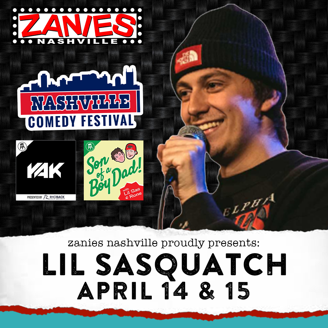 👣 THIS WEEKEND AT ZANIES
Comedian and podcaster @lilsasquatch66 is heading to Zanies this weekend, April 14 & 15, as part of the @NashComedyFest! VERY limited tickets are still available and will sell out, Nashville--> bit.ly/NCF_Sasquatch