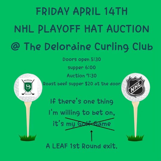GolfDeloraine's tweet photo. The last week of the NHL regular season is upon us and almost all playoff teams have been decided. Test your luck… bid on a hat and enter for a chance to win a membership! https://t.co/y687rcVTwP