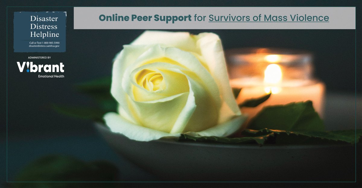 News of mass shootings can be distressing, esp. among those who have experienced similar incidents &amp; for whom recovery has been difficult. You're not alone: the <a href="/Distressline/">Disaster Distress Helpline</a> offers private, moderated online peer support for Survivors of Mass Violence.  bit.ly/3phIWc9