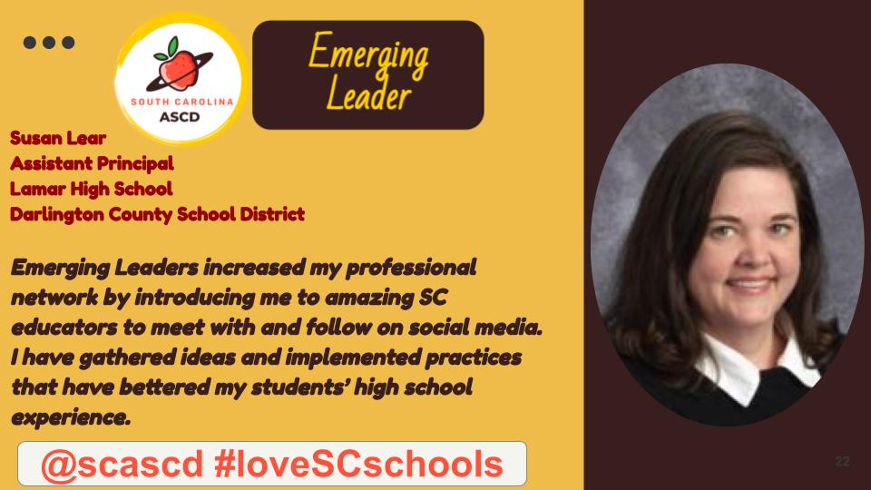 📣Calling all my SC educators to consider applying to be a @SCASCD #EmergingLeader #loveSCschools #sced @DCSD_SC 

📖Susan Lear's reflection 

Apply by May 15th.
forms.gle/bEVcdQjdV4WfJu…