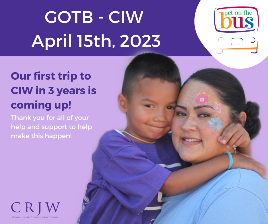 Our first trip this year is THIS SATURDAY! We are so excited to bring children and mothers together at CIW and would like to give a special shoutout to YOU our supporters for being a part of this. Thank you for being a part of the solution and for helping GOTB in its mission!!!