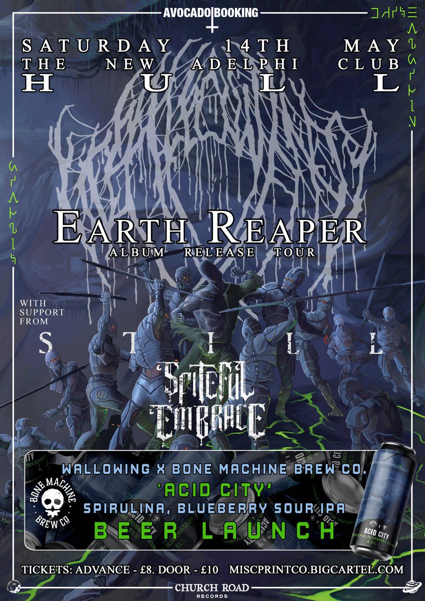 WALLOWING_NOISE's tweet photo. We are mega excited to share 'ACID CITY', a collaborative beer between ourselves and @BoneMachineBrew.

This spirulina &amp; blueberry sour IPA is officially launched at #theadelphi, Hull on 14th May, as part of our album release tour.

@churchroadrecs
@avocadobooking

#wallowing https://t.co/fevhlsGV7T