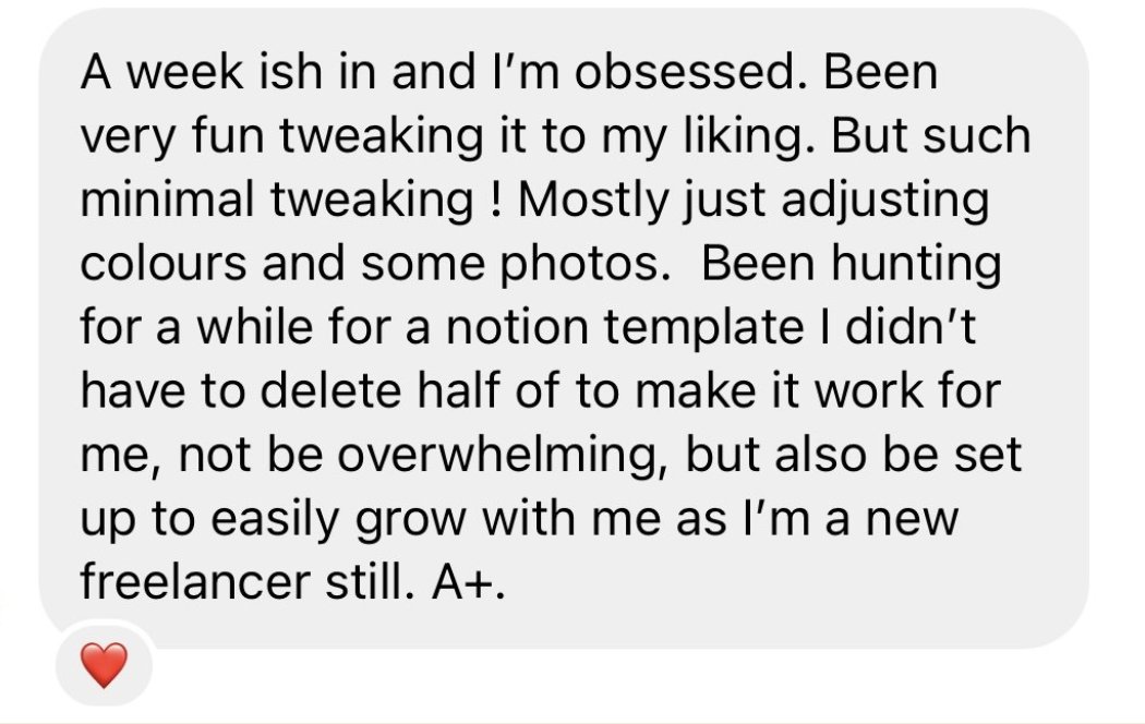 olyshamrik's tweet photo. From being intimated by @NotionHQ interface (at first) to building a Creative Biz Hub template that reflects our exact creative business organization process and receiving testimonials like this (without even asking for it) 👇 *All within a month. https://t.co/212c7LQgaF
