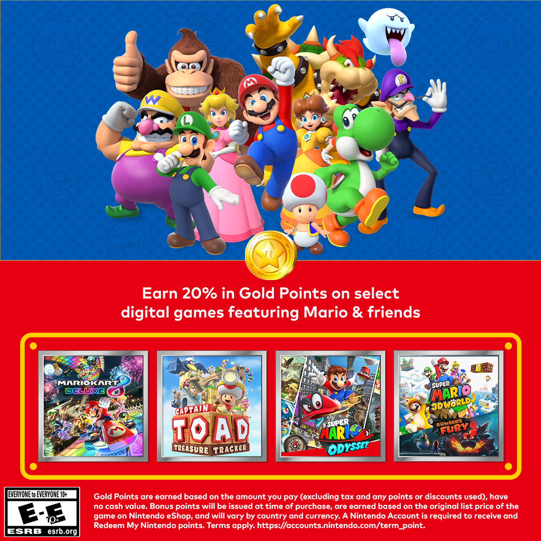 Teenager obligat plus Nintendo of America on X: "Earn 20% in My Nintendo Gold Points when you  purchase select digital games for Nintendo Switch! Offer valid through 4/30  at 11:59 p.m. PT when you purchase