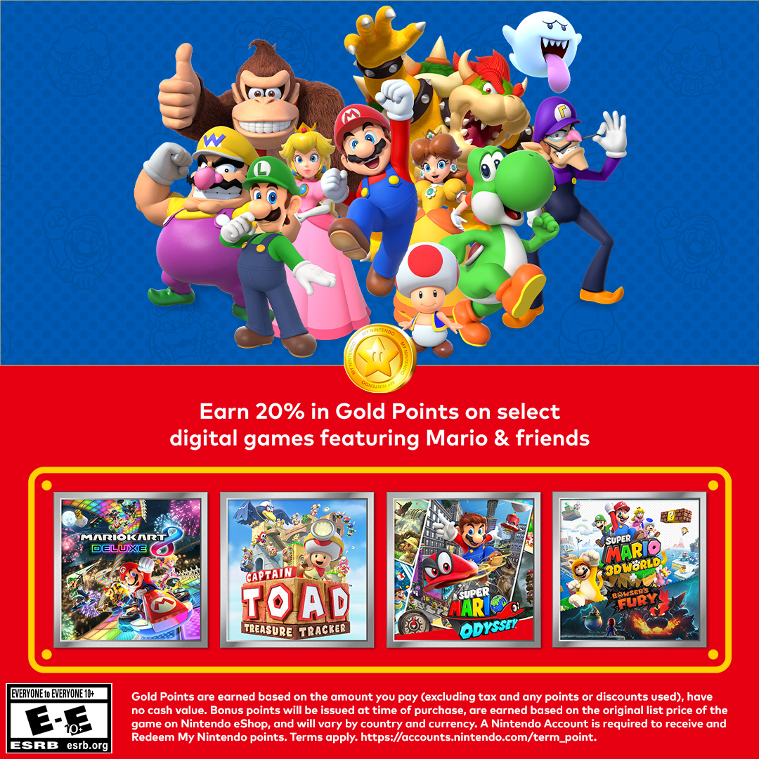 Nintendo of America on X: Earn 20% in My Nintendo Gold Points when you  purchase select digital games for Nintendo Switch! Offer valid through 4/30  at 11:59 p.m. PT when you purchase