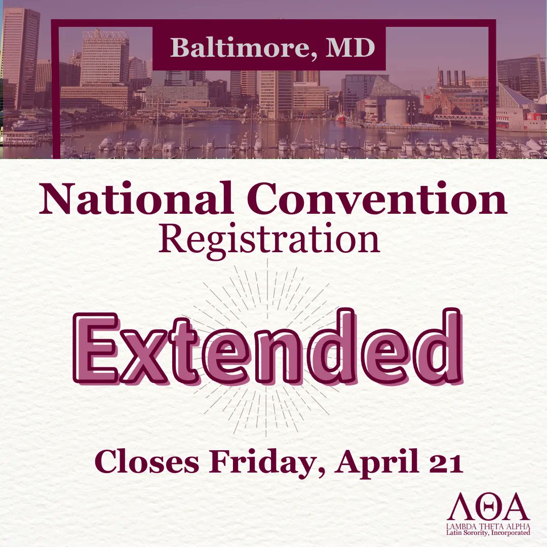 LTA1975's tweet photo. Convention registration is extended for two more weeks! Grab your ticket TODAY!
See you at our 2023 National Convention in the historic Baltimore, MD!
#LTA1975 #LTAConvention #Baltimore #Maryland #BmoreMD https://t.co/qrYMMW9yIY